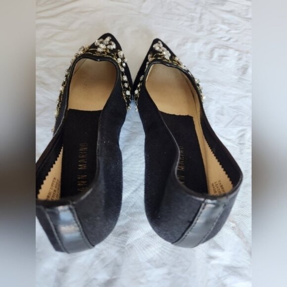 Ann Marino Fabric Upper Leather Sole. Black. Beaded  Pointed. Size 8.5M - Picture 2 of 7